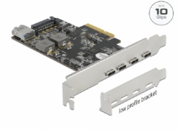 DeLOCK PCI Express x4 karta pro 4 x USB Type-C + 1 x USB Type-A - SuperSpeed USB 10 Gbps - nízkoprofilový formát, USB řadič