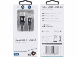 USB TB TB kabel USB 3.0 - USB C kabel 2m PREMIUM 3A černý TPE