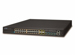 Planet SGS-6341-24P4X L3 switch, 24x1Gb, 4x1Gb SFP, 4x10Gb SFP+, 24x PoE 802.3at 370W, HW/IP stack, VSF/Cluster