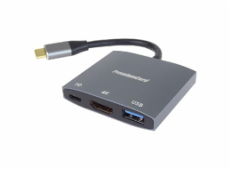 PremiumCord adaptér USB-C na HDMI, USB3.0,  PD, rozlišení 4K a FULL HD 1080p