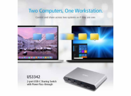 Aten 2-Port USB-C Gen 2 Sharing Switch with Power Pass-through