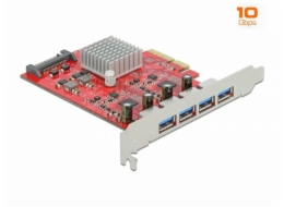Delock PCI Express x4 Card to 4 x external SuperSpeed USB 10 Gbps (USB 3.2 Gen 2) USB Type-A female - USB adaptér - PCIe 3.0 x4 - USB 3.2 Gen 2 x 4