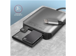 AXAGON CRE-S3C, USB-C 3.2 Gen 1 - SUPERSPEED čtečka karet, 3-slot & lun SD/microSD/CF, podpora UHS-II