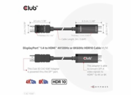 Club3D kabel DP 1.4 na HDMI, 4K120Hz nebo 8K60Hz HDR10, M/M, 3m