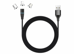 Colorway Nabíjecí Kabel 3v1 Lightning+MicroUSB+USB-C/ Magnetic/ 2.4A/ Nylon/ Quick Charge 3.0/ 1m