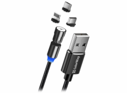 Colorway Nabíjecí Kabel 3v1 Lightning+MicroUSB+USB-C/ Magnetic/ 2.4A/ Nylon/ Magnetic Rotation 540°/ 1m