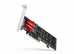 AXAGON PCEM2-ND, PCIe x8 řadič - 2x M.2 NVMe M-key slot, RAID, podpora desek bez bifurkace, vč. LP