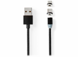 NEDIS USB 2.0 kabel/ USB-A Zástrčka - USB micro-B zástrčka/USB-C zástrčka/ magnet konektory/ černý/ blistr/ 2 m