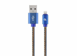 Gembird CC-USB2J-AMLM-2M-B USB-A/Lightning, 2m Gembird nabíjecí kabel Lightning 8-pin (M) na USB 2.0 (M), prémiový, opletený, metal konektory, 2 m, džínsovina