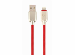 Gembird kábel nabíjací Lightning 8-pin (M) na USB 2.0 (M), prémiový, gumovo - opletený, 1 m, červený