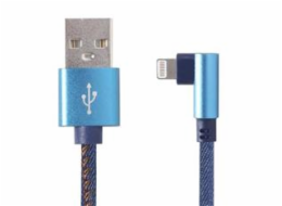 Gembird kábel nabíjací Lightning 8-pin (M) 90° na USB 2.0 (M), opletený, 1 m, modrý