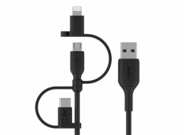 Belkin CAC001bt1MBK univerzální USB-A - Lightning/microUSB/USB-C, 1m Belkin univerzální kabel USB-A / microUSB s adaptérem na Lightning a USB-C konektorem, 1m, černý
