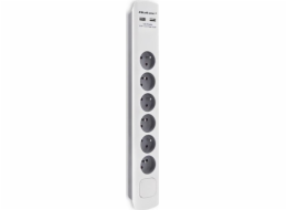 Přepěťová ochrana | 6 zásuvek | 2 x USB | 1,8 m | Bílá a šedá