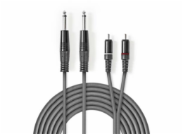 Nedis COTH23320GY30 - Stereofonní Audio Kabel | 2x 6,35mm Zástrčka – 2x RCA Zástrčka | 3 m | Šedá barva