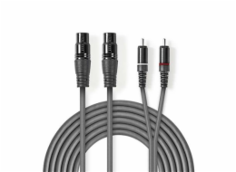 Nedis COTH15230GY15 - XLR Audiokabel | 2x XLR 3pinová Zásuvka – 2x RCA Zástrčka | 1,5 m | Šedá barva