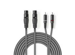 Nedis COTH15230GY30 - XLR Audiokabel | 2x XLR 3pinová Zásuvka – 2x RCA Zástrčka | 3 m | Šedá barva