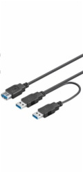 PremiumCord USB 3.0 napájecí Y kabel A/Male + A/Male -- A/Female DUÁLNÍ (extra napájení)