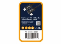 AKASA kabel USB 3.2 Gen2x2 Type-C na C Cable, pravoúhlý, 100W, 20G, 4K@60Hz