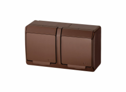 Instalační dvojzásuvka Hermes 0322-01 IP44 hnědá