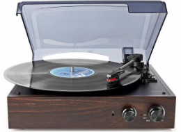 NEDIS gramofon/ 1x stereo RCA/ 18 W/ vestavěný (před) zesilovač/ převod MP3/ ABS/ MDF/ hnědý