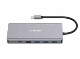 CANYON replikátor portů DS-12 13v1, 1xUSB-C PD 100W, 2xHDMI (4K), VGA, 4xUSB-A, RJ45 Gb, 3.5mm jack, SD/micro čtečka