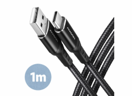 AXAGON BUCM-AM10AB, HQ kabel USB-C <-> USB-A, 1m, USB 2.0, 3A, ALU, oplet, černý