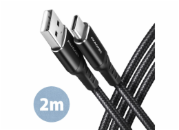 AXAGON BUCM-AM20AB, HQ kabel USB-C <-> USB-A, 2m, USB 2.0, 3A, ALU, oplet, černý