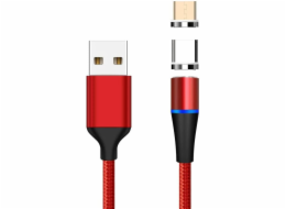 PREMIUMCORD Magnetický micro USB a USB-C nabíjecí a datový kabel 1m, červený