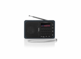 NEDIS přenosné rádio/ FM/ napájení z baterie/ síťové napájení/ digitální/ 3.6 W/ výstup pro sluchátka/ černo-šedé