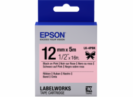 Epson zásobník se štítky – saténový pásek, LK-4HKK, černá/růžová, 12 mm (5 m)