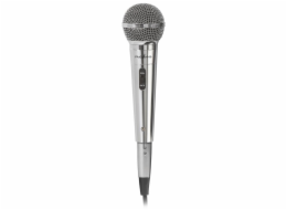 NEDIS kabelový mikrofon/ Kardioid/ odnímatelný kabel 5m/ 600 Ohm/ -72 dB/ jack 6.35 mm/ vypínač/ kov/ stříbrný