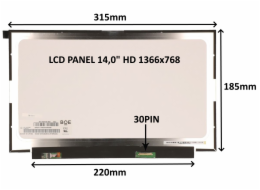 LCD PANEL 14,0" HD 1366x768 30PIN MATNÝ / BEZ ÚCHYTŮ