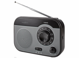 NEDIS přenosné rádio/ AM/ FM/ napájení z baterie/ síťové napájení/ analogové/ 1.8 W/ výstup pro sluchátka/ černo-šedé