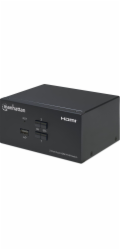 Manhattan HDMI přepínač, 2-Port Dual-Monitor HDMI KVM Switch, 4K@30Hz, černá