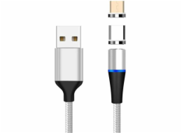 PremiumCord Magnetický micro USB a USB-C nabíjecí a datový kabel, 1m, stříbrná