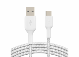 BELKIN kabel oplétaný USB-C - USB-A, 1m, bílý