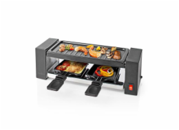 NEDIS gurmánský raclette gril/ obdélníkový/ grilovací deska 23 x 10 cm/ pro 2 osoby/ špachtle/ nepřilnavý povrch/ černý