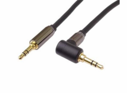 PremiumCord HQ stíněný kabel stereo Jack 3.5mm - Jack 3.5mm zahnutý 90°, 5m