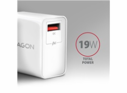 AXAGON ACU-QC19W, QC nabíječka do sítě 19W, 1x USB-A port, QC3.0/AFC/FCP/SMART, bílá