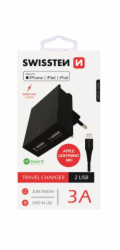 Swissten Síťový Adaptér Smart Ic 2X Usb 3A Power + Datový Kabel Usb / Lightning Mfi 1,2 M Černý