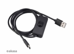 AKASA kabel USB-A 2.0 na USB-C, napájecí kabel se switchem (pro Raspberry Pi 4), 1.5m