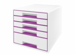 LEITZ Zásuvkový box  WOW CUBE, 5 zásuvek, bílá/purpurová