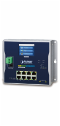 Planet WGS-5225-8T2SV plochý L3 switch, 8x1Gb, 2x2.5Gb SFP, 12-48VDC/24VAC, -20~70°C, IP30, fanless, touch LCD