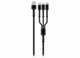 Colorway Nabíjecí Kabel 3v1 Lightning+MicroUSB+USB-C/ 4A/ Nylon/ 1,2m/ Šedivý