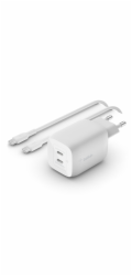 Belkin BOOST CHARGE™ Duální 65W USB-C Power Delivery GaN PPS nástěnná nabíječka + 2m USB-C na USB-C kabel, bílá