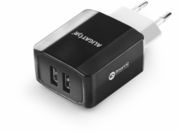 Chytrá síťová nabíječka ALIGATOR 3.4A, 2xUSB, smart IC, černá, USB-C kabel 2A