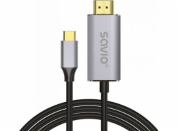 Kabel USB-C na HDMI 2.0B, 2 m, stříbrná / černá, zlaté koncovky, SAVIO CL-171