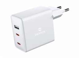 Swissten Síťový Adaptér GaN 2x USB-C + 1x USB 70W PD Bilý