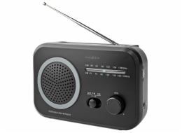 NEDIS přenosné rádio/ AM/ FM/ napájení z baterie/ síťové napájení/ analogové/ 1.8 W/ výstup pro sluchátka/ černo-šedé