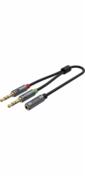 Unitek Jack 3,5mm - Jack 3,5mm x2 kabel 0,2m stříbrný (Y-C957ABK)
